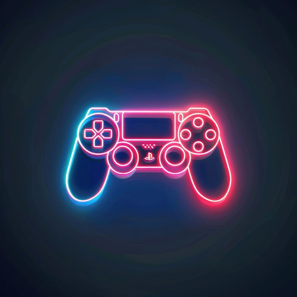Line neon of game stick icon light disk.