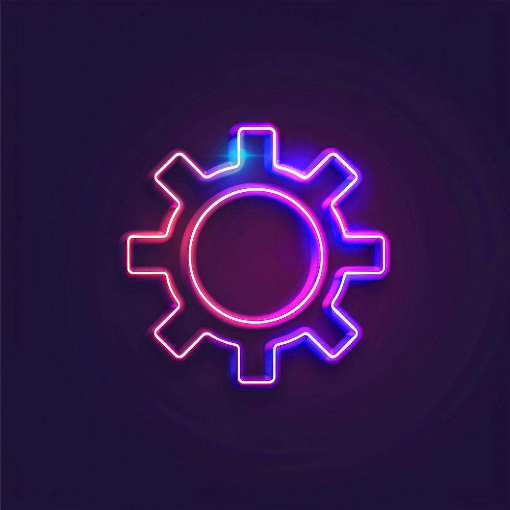 Line neon of gear icon ketchup purple light.