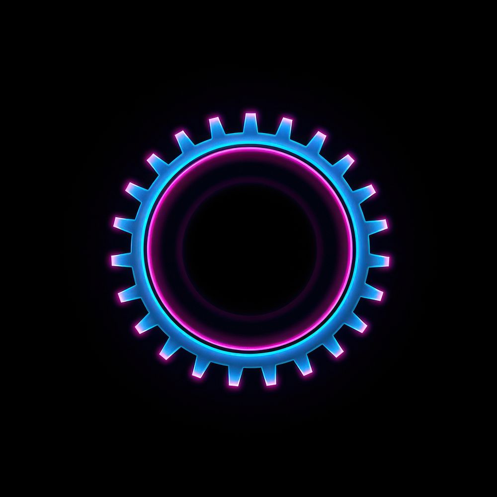 Line neon of gear icon astronomy lighting outdoors.