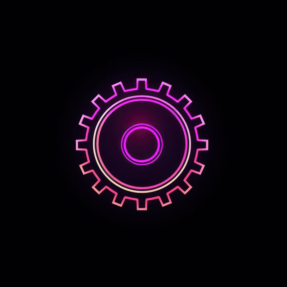 Line neon of gear icon purple spiral light.
