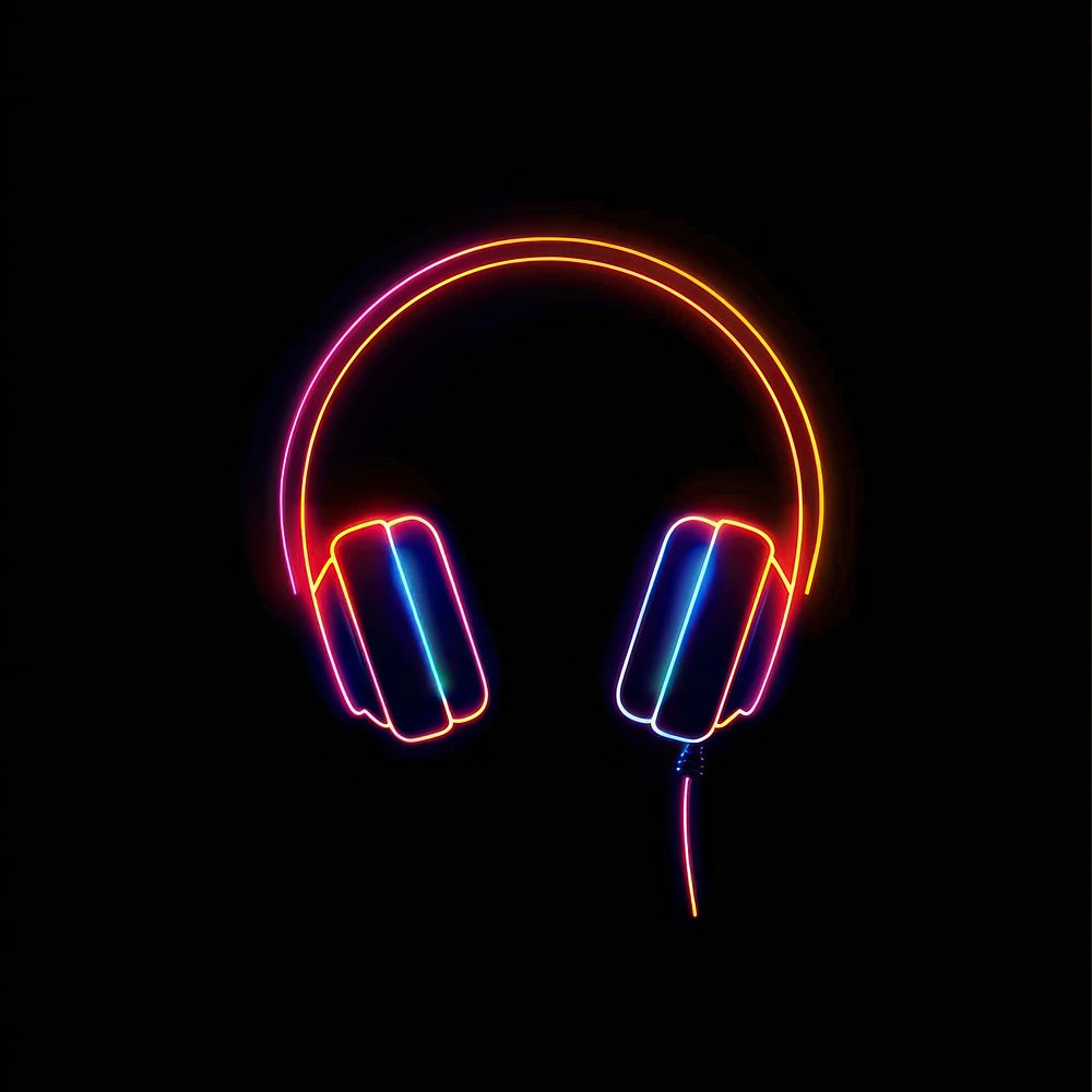 Line neon of headphones icon chandelier lighting purple.