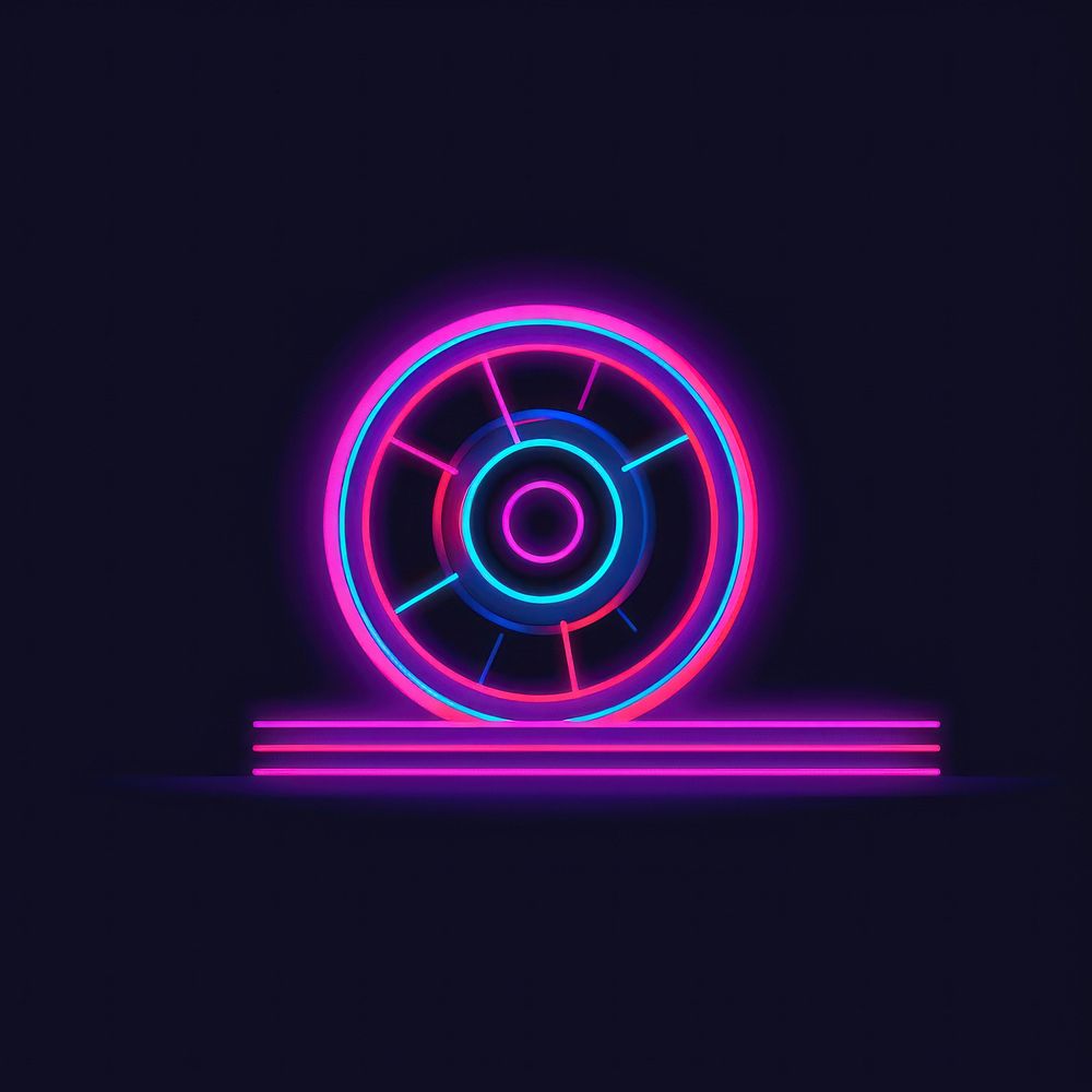 Line neon of movie roll icon purple light disk.