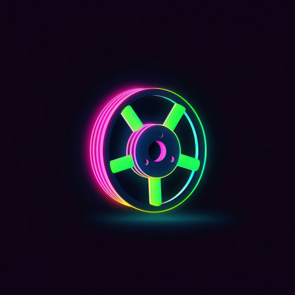 Line neon of movie roll icon lighting purple disk.