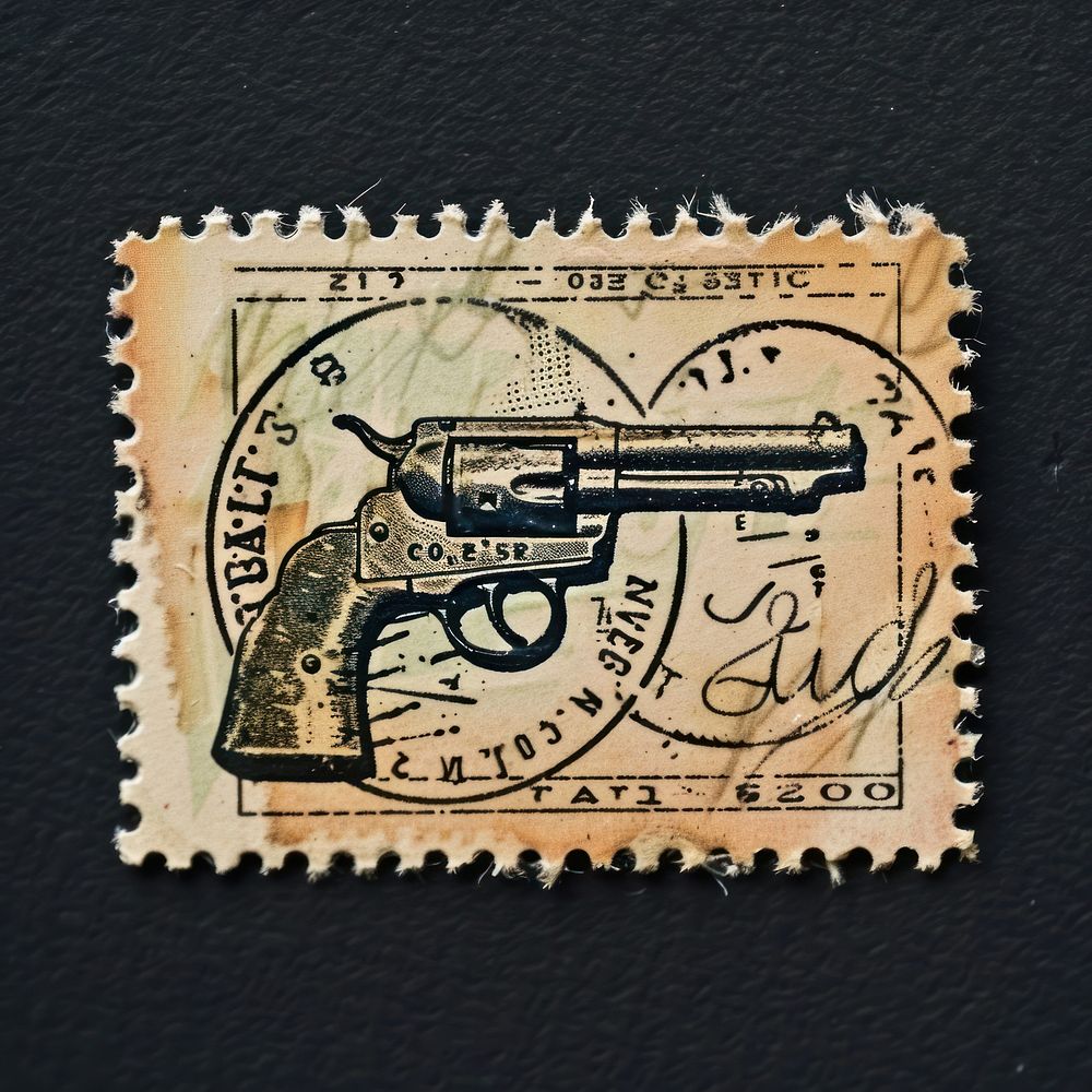 Vintage postage stamp with gun weaponry.