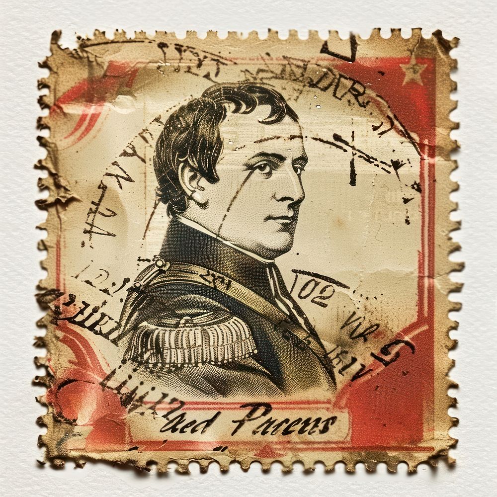 Vintage postage stamp with napoleon person human face.