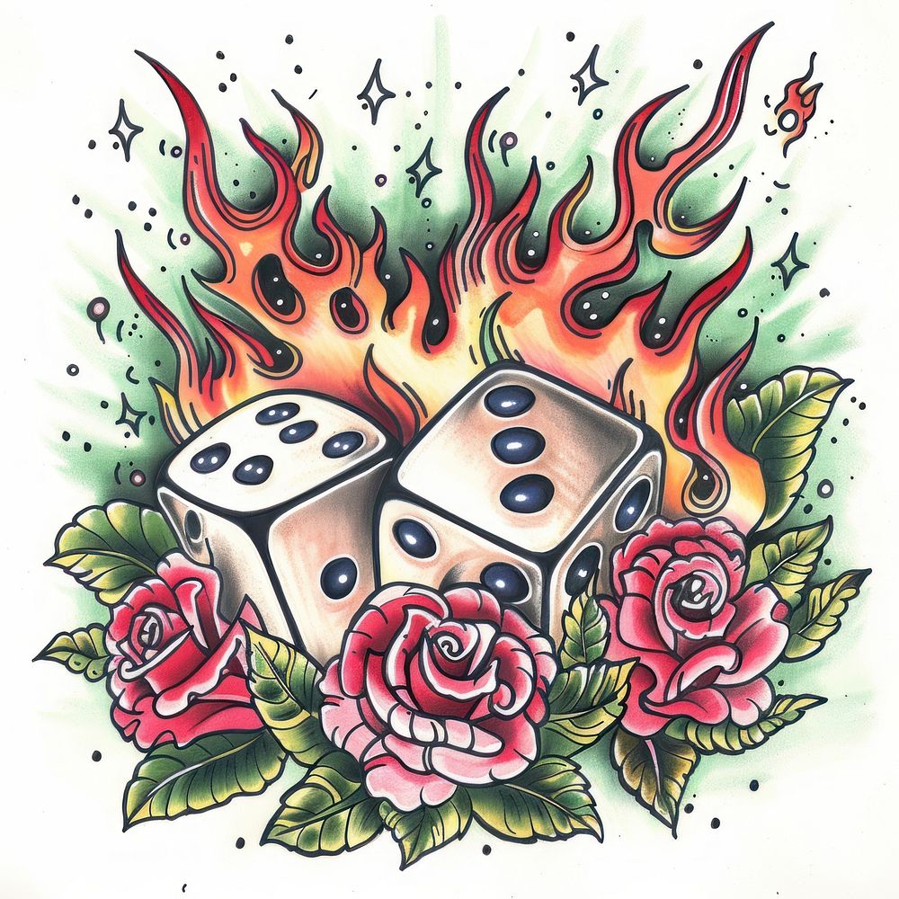 A pair of dice tattoo illustrated graphics.