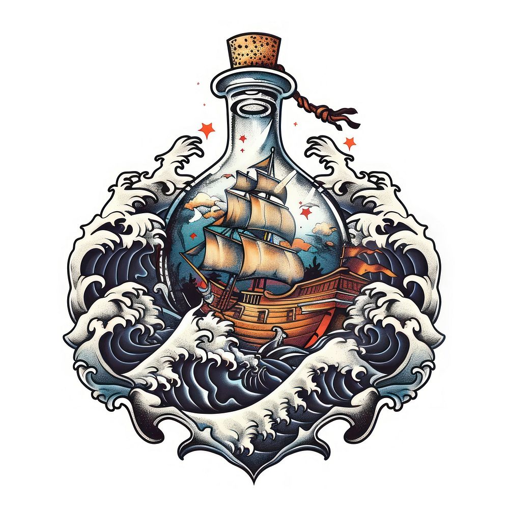 A traditional ship illustrated drawing emblem.