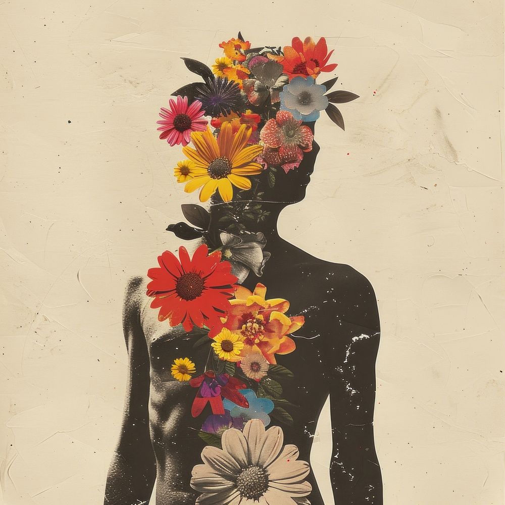 Mental health collage flower person.