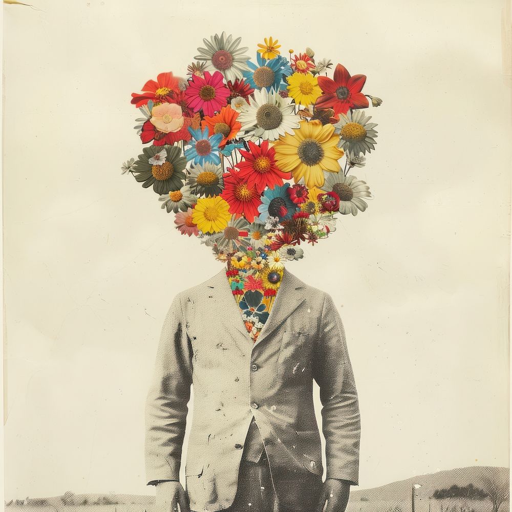 Mental health collage flower person.