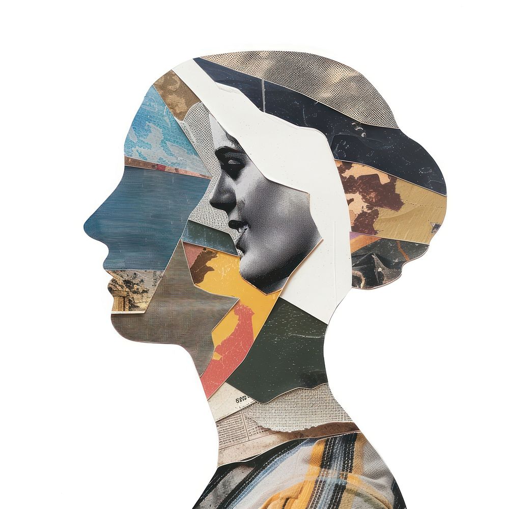 Mental illness collage person sculpture.