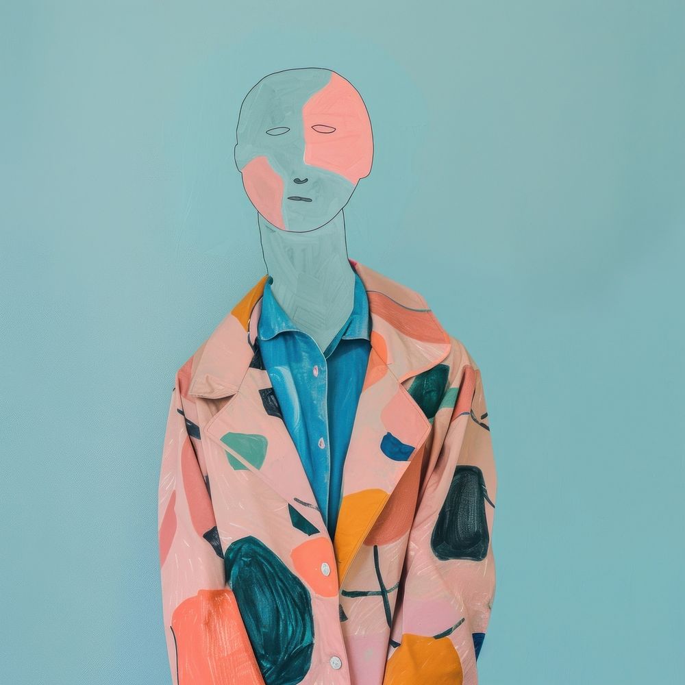 Photo collage of sad people jacket clothing painting.
