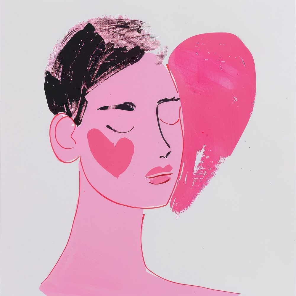 Broken heart eclectic risograph illustrated drawing female.