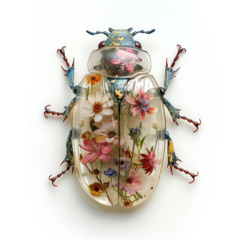 Flower resin Beetle shaped invertebrate accessories accessory.