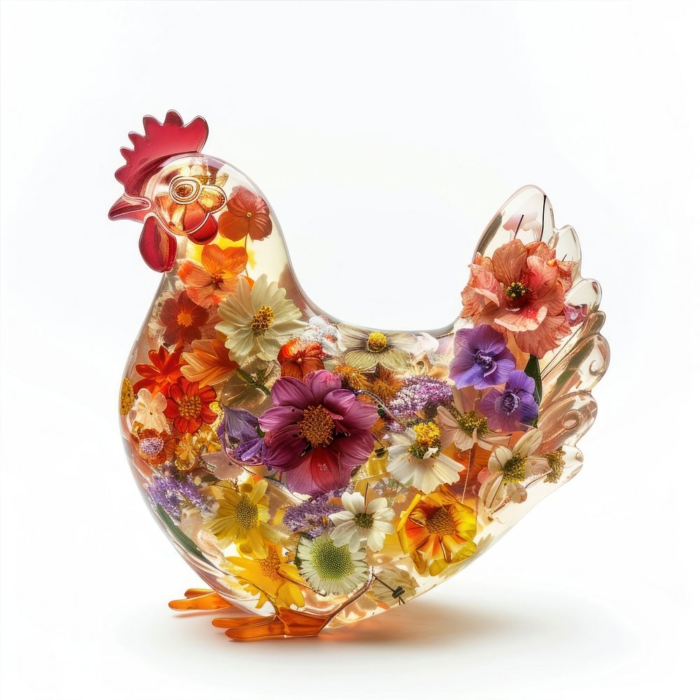 Flower resin Chicken shaped art graphics pottery.
