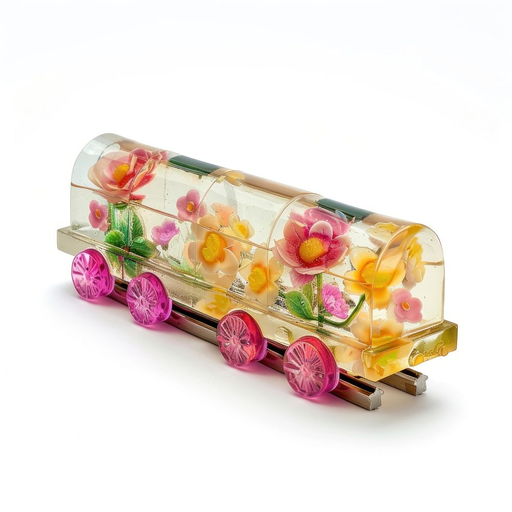 Flower resin Train shaped ketchup produce fruit.
