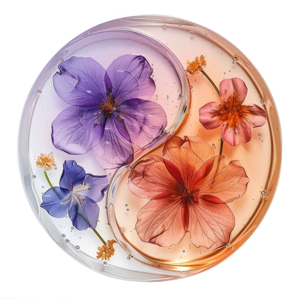 Flower resin Yin yang shaped art cosmetics graphics.