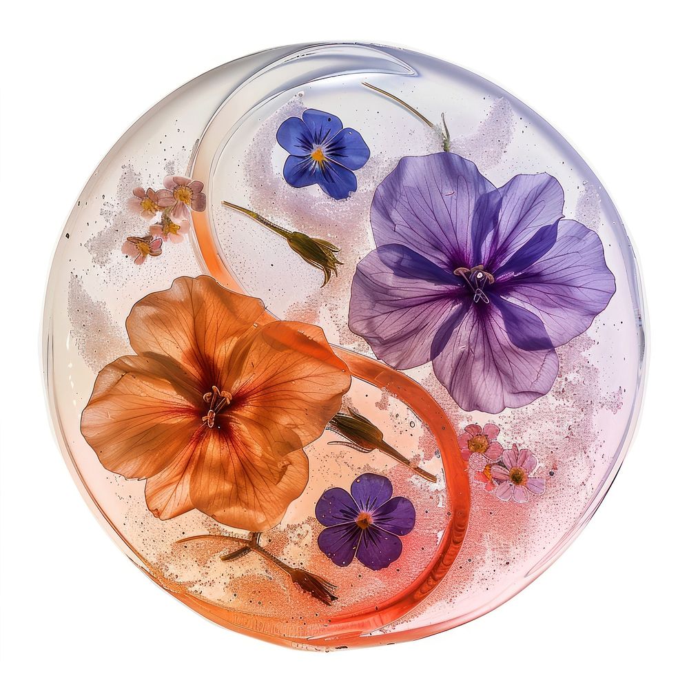 Flower resin Yin yang shaped cosmetics anemone blossom.