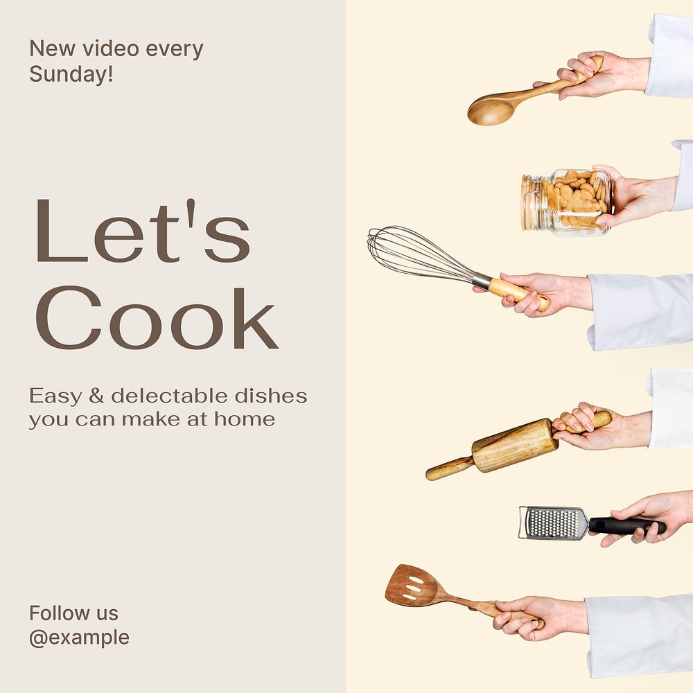 Cooking channel Instagram post template, editable text