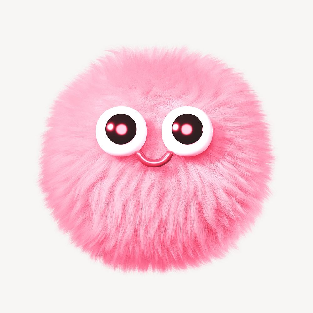 Pink smiling face in fluffy 3D shape illustration