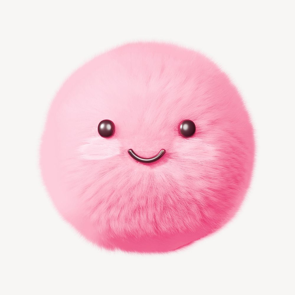 Pink smiling face in fluffy 3D shape illustration