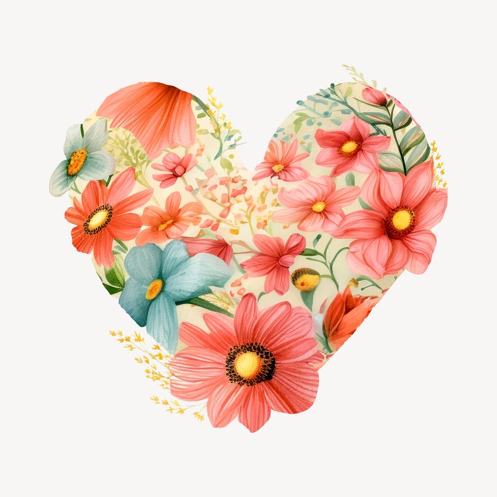Floral heart icon, watercolor illustration
