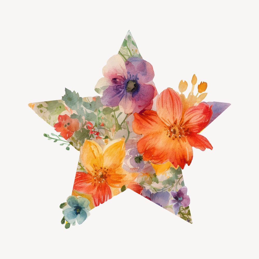 Floral star icon, watercolor illustration