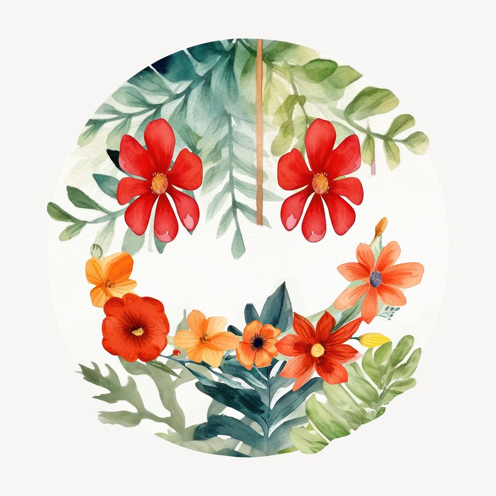 Floral badge icon, watercolor illustration