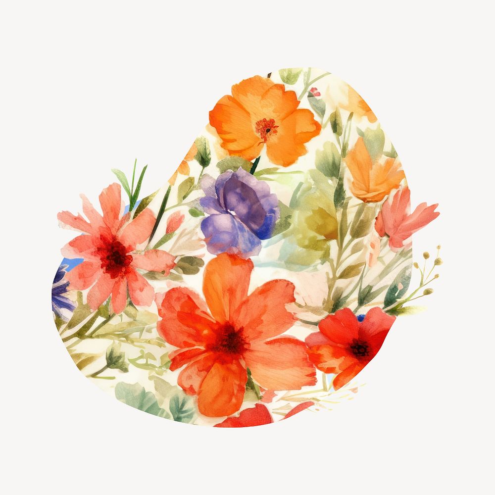 Floral blob shape icon, watercolor illustration