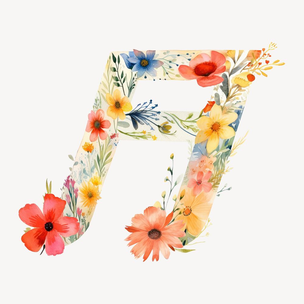 Floral music note icon, watercolor illustration