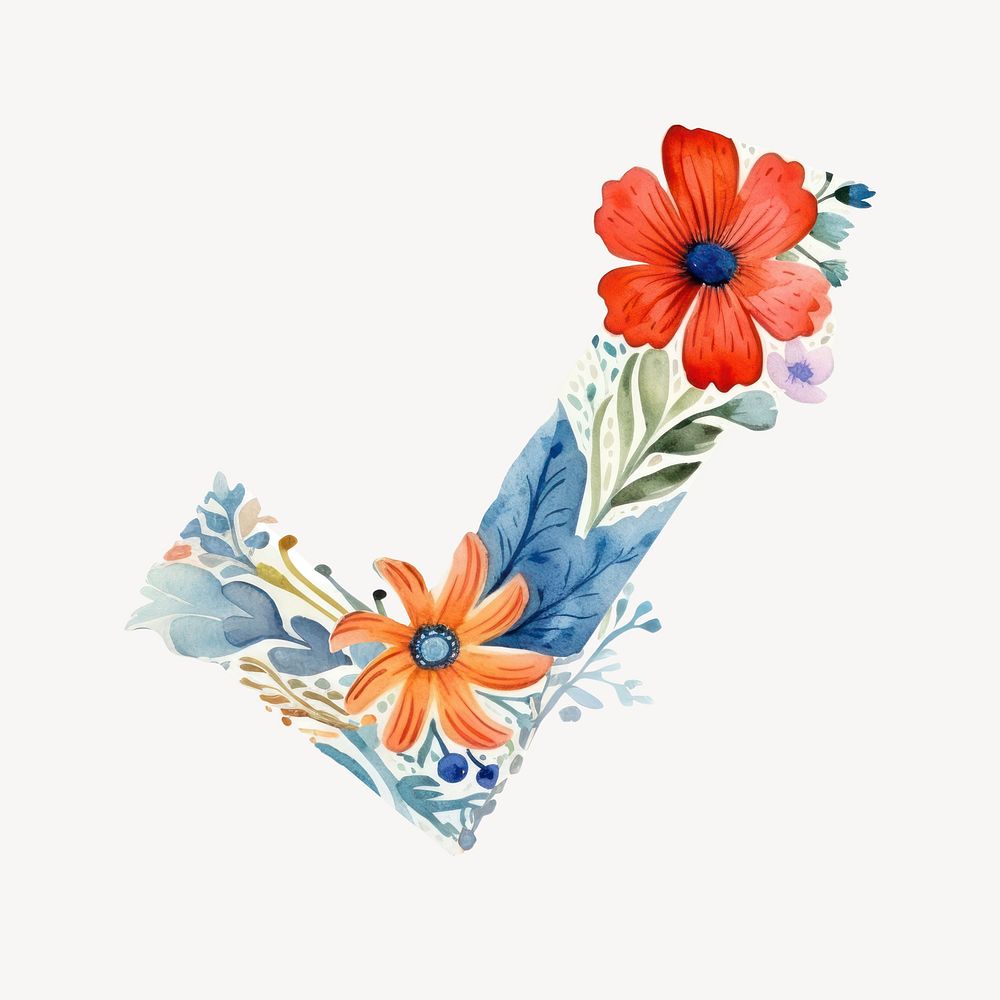 Floral right mark icon, watercolor illustration