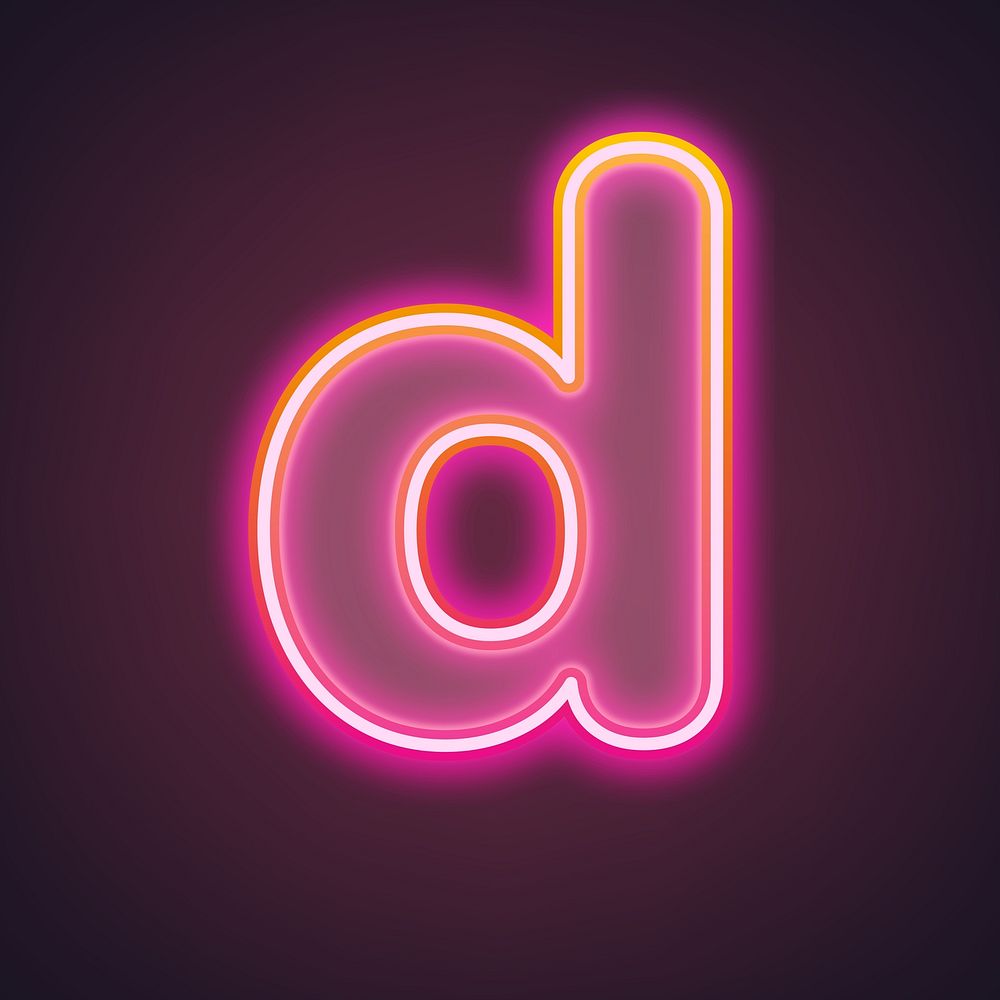 Letter d in neon gradient pink font illustration