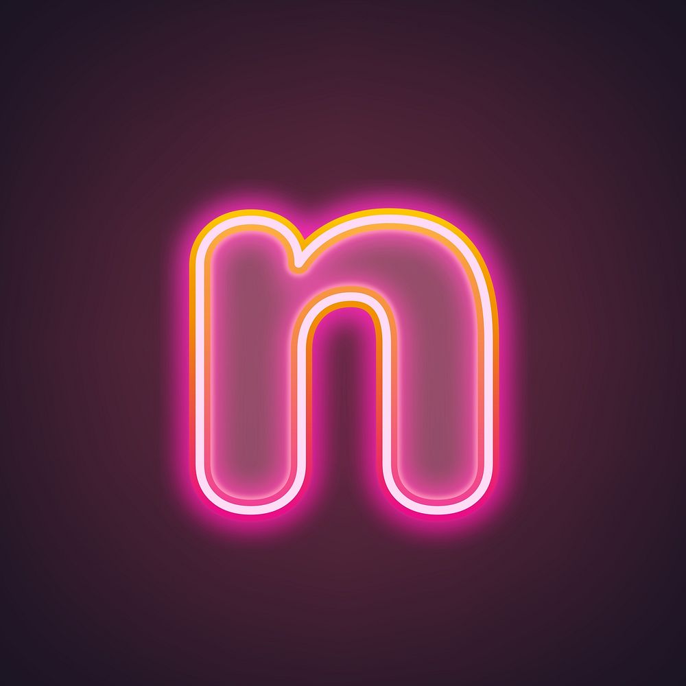 Letter n in neon gradient pink font illustration