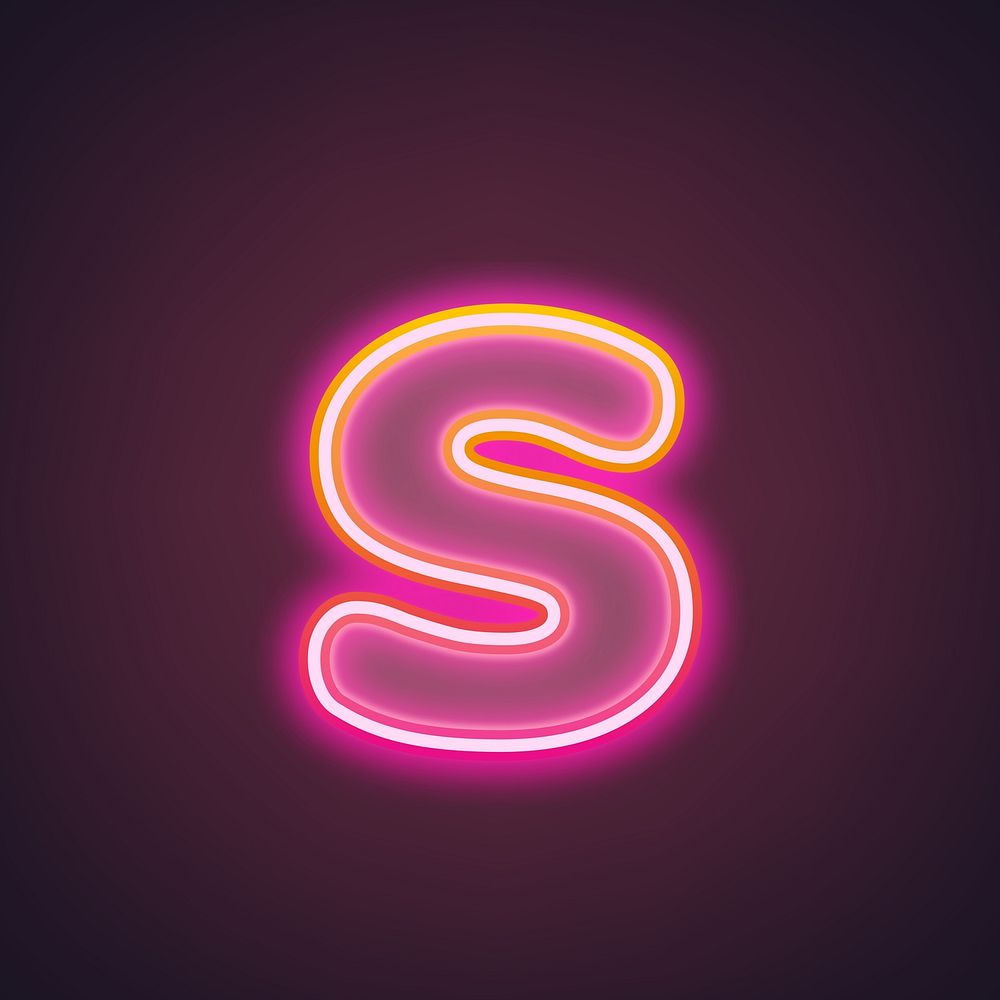 Letter s in neon gradient pink font illustration