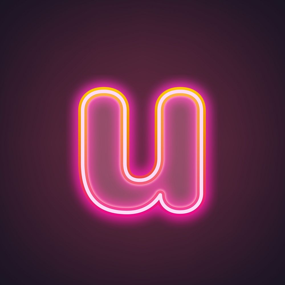Letter u in neon gradient pink font illustration