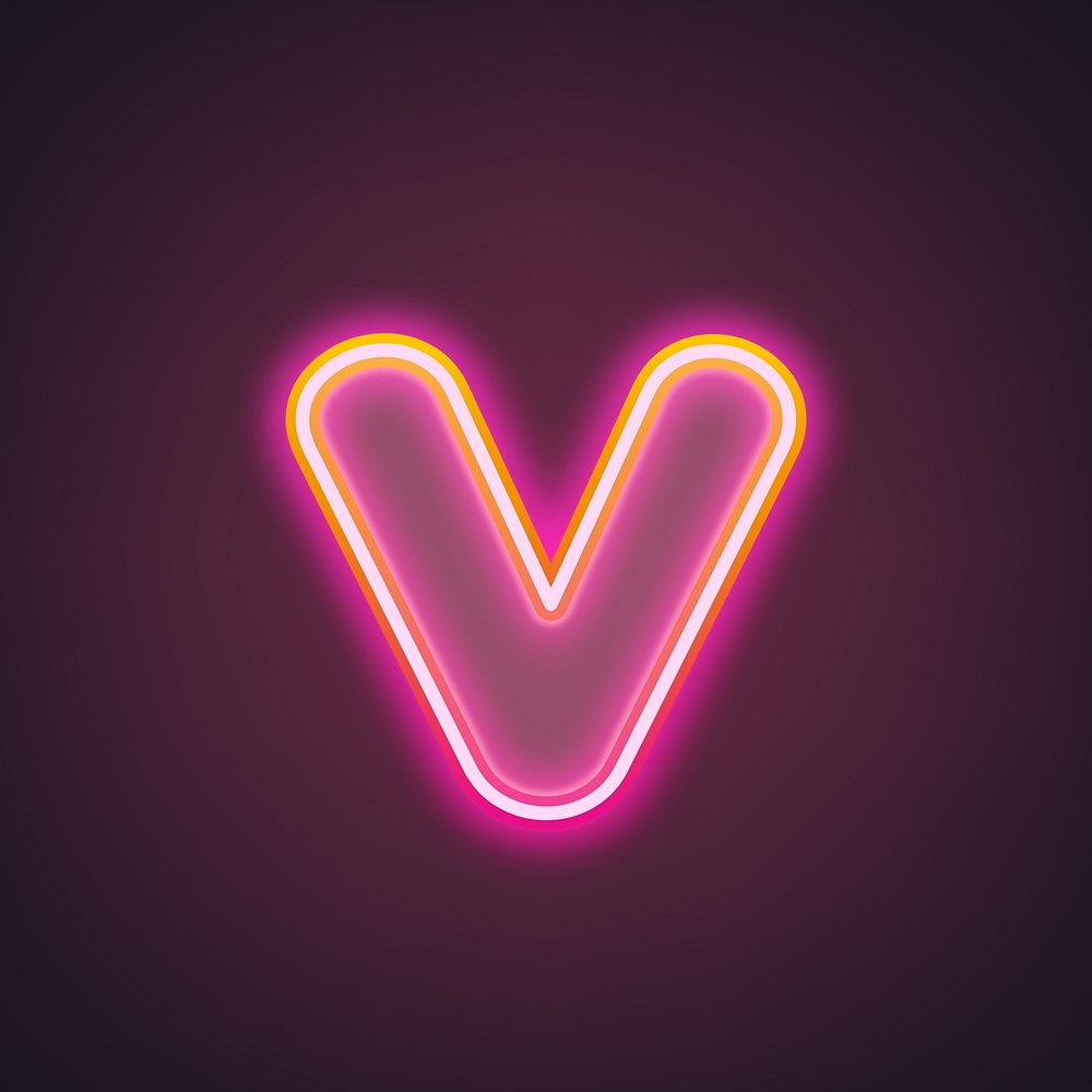 Letter v in neon gradient pink font illustration