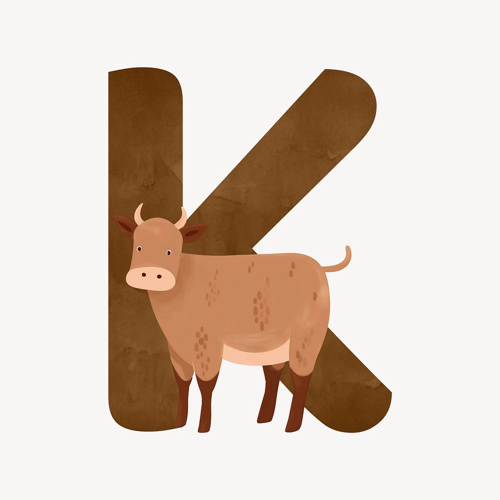 Letter K cute farm animal font