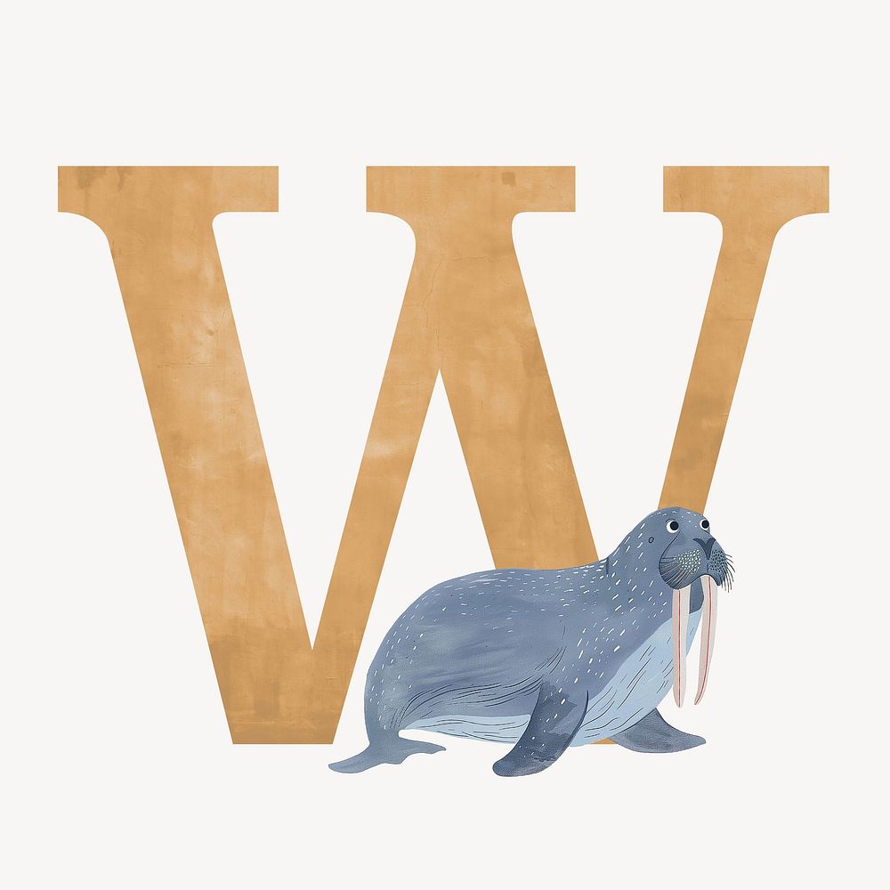 Letter W watercolor animal font
