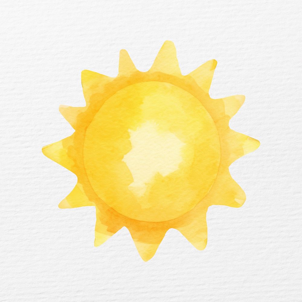 Yellow sun in watercolor illustration