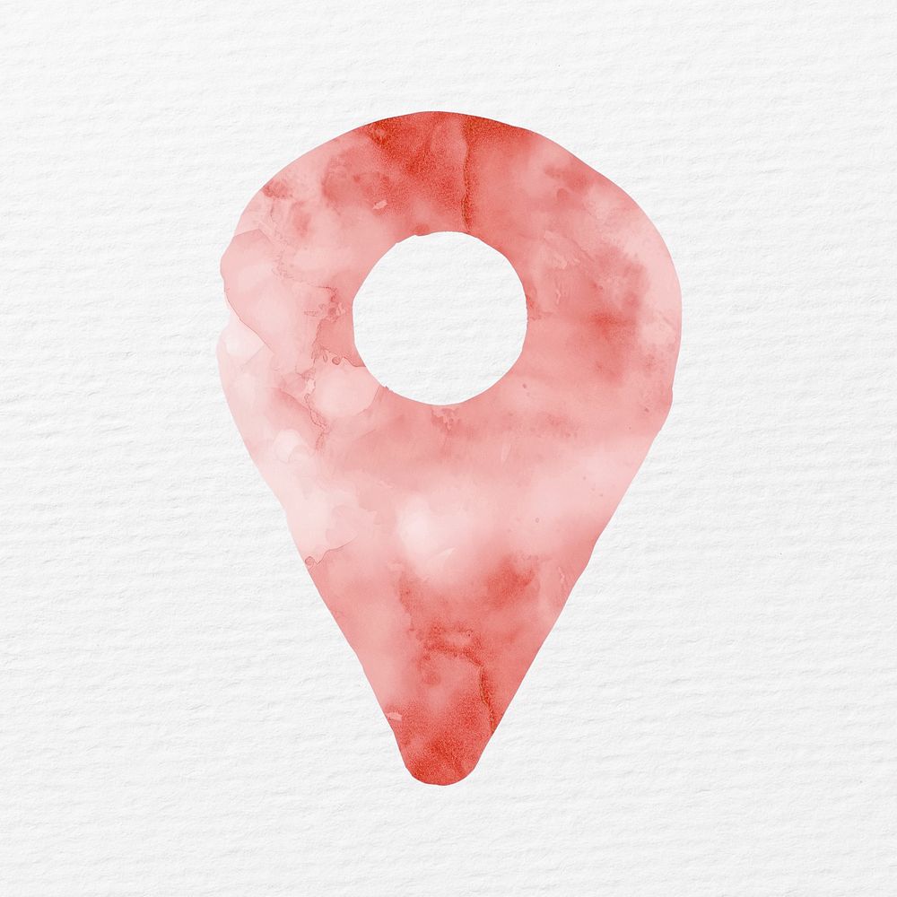 Red location pin in watercolor illustration