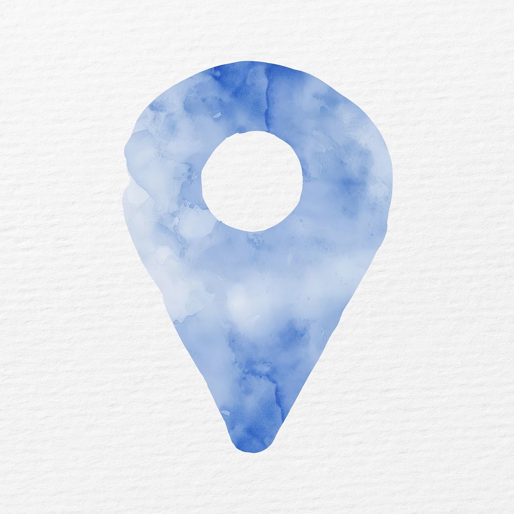 Blue location pin in watercolor illustration