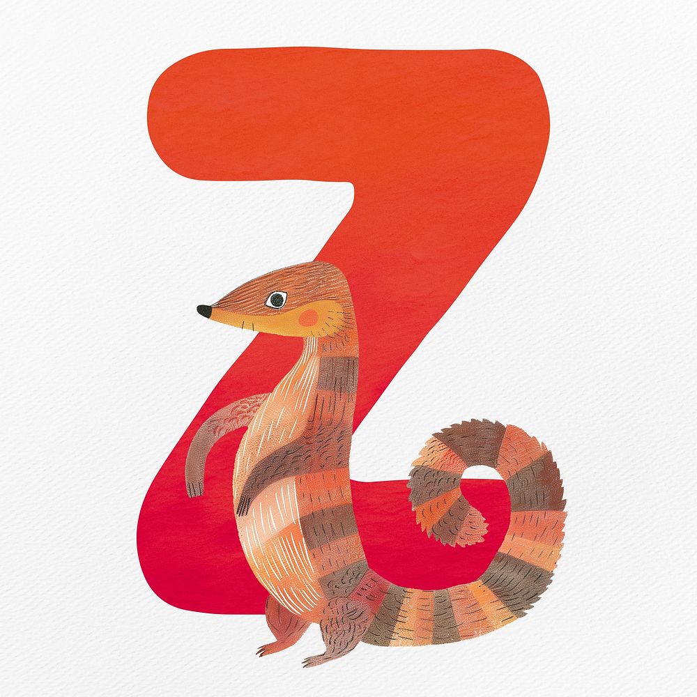 Cute letter  Z with animal character illustration