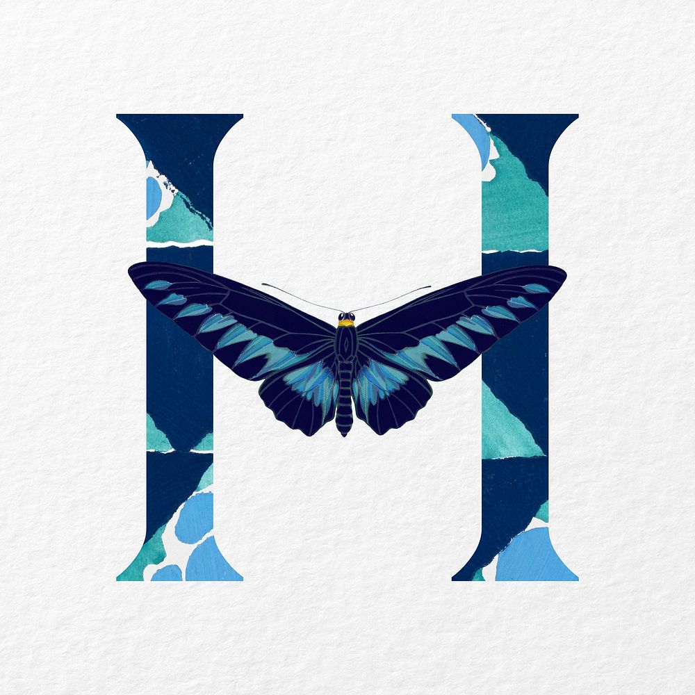 Letter H in Seguy Papillons art alphabet illustration