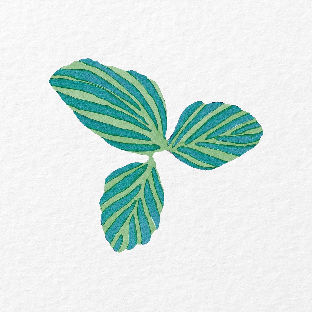 Vintage green leaf in Seguy Papillons art illustration