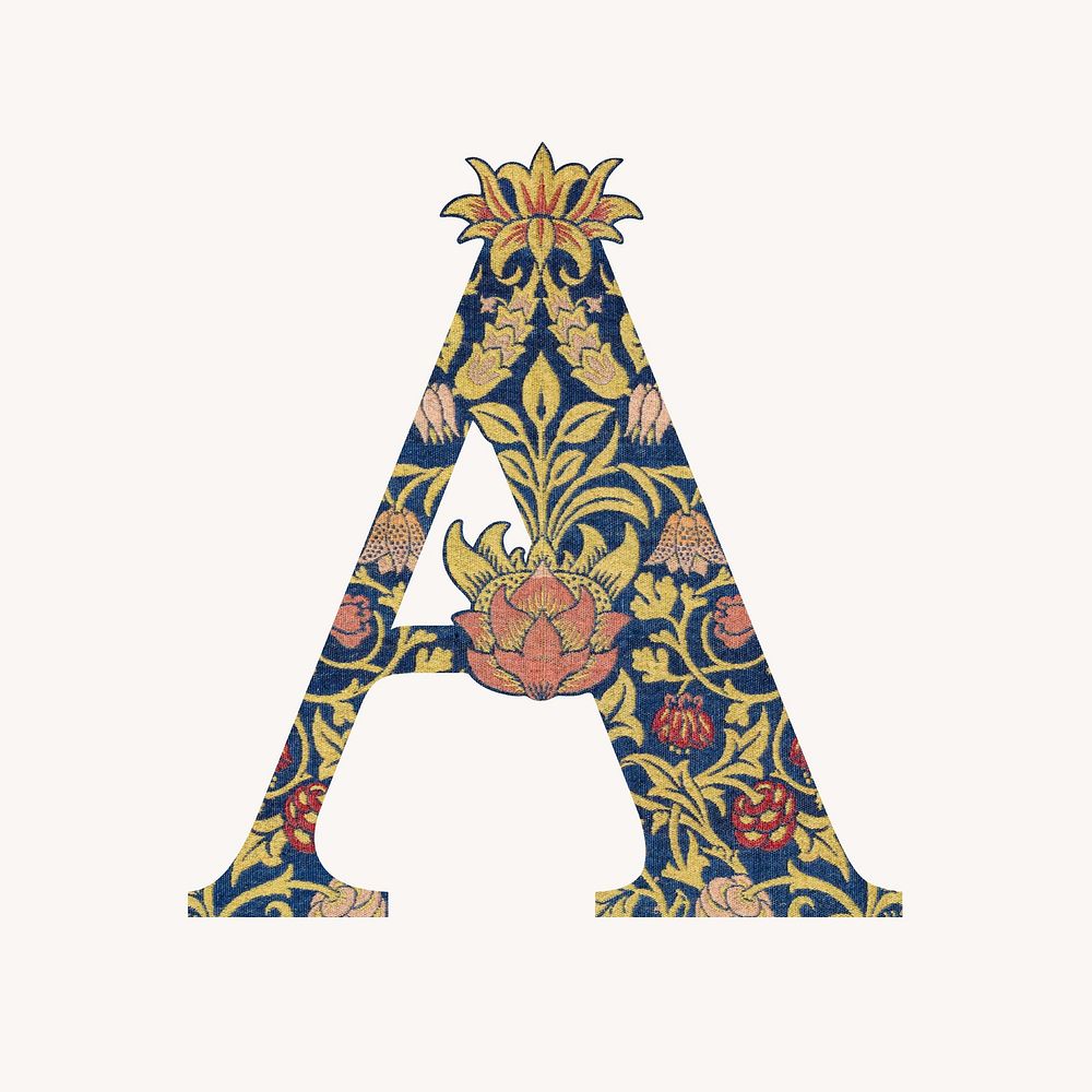 Letter A botanical pattern font, inspired by William Morris