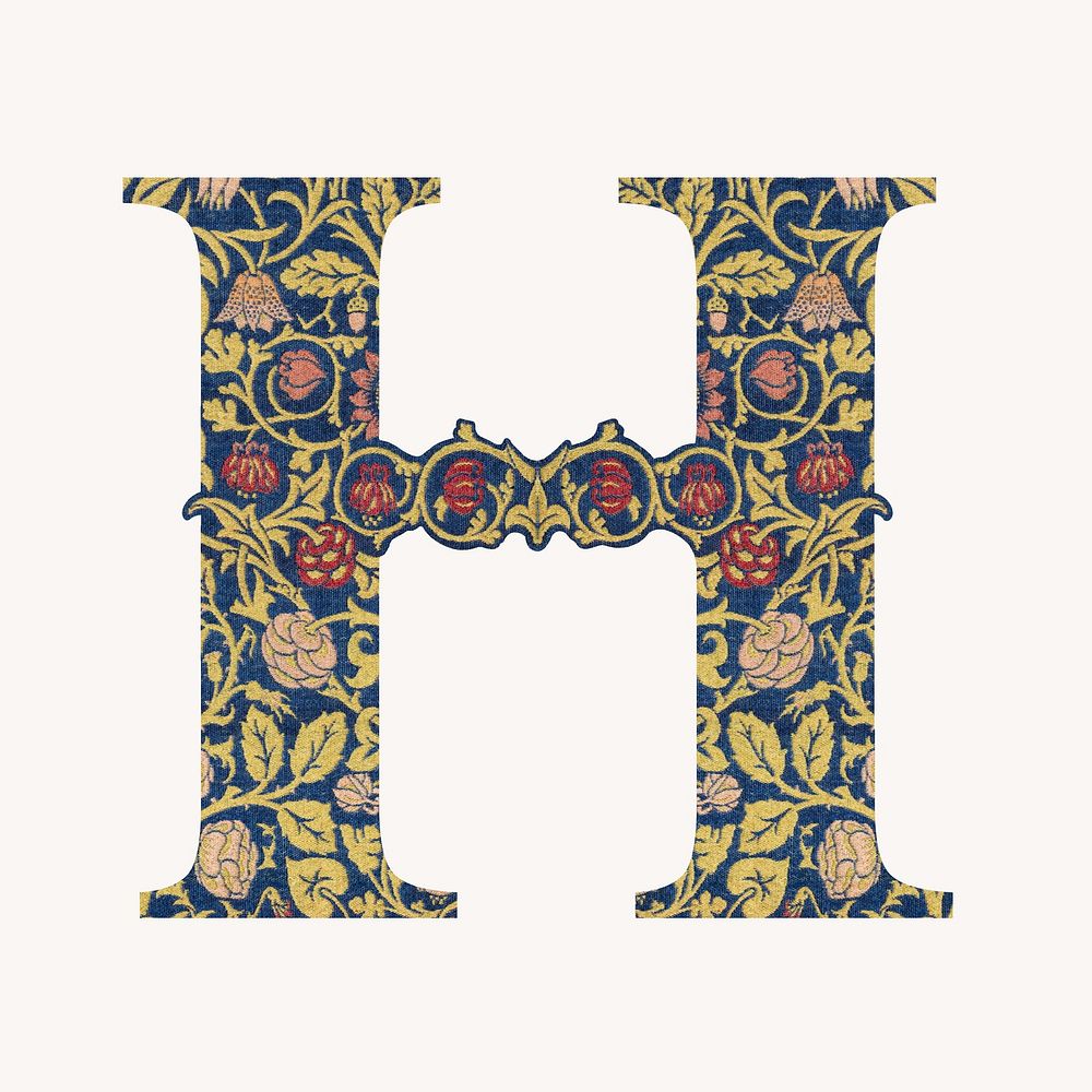 Letter H botanical pattern font, inspired by William Morris