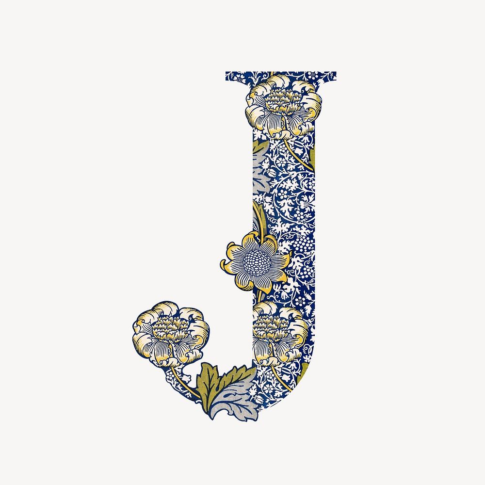 Letter J botanical pattern font, inspired by William Morris