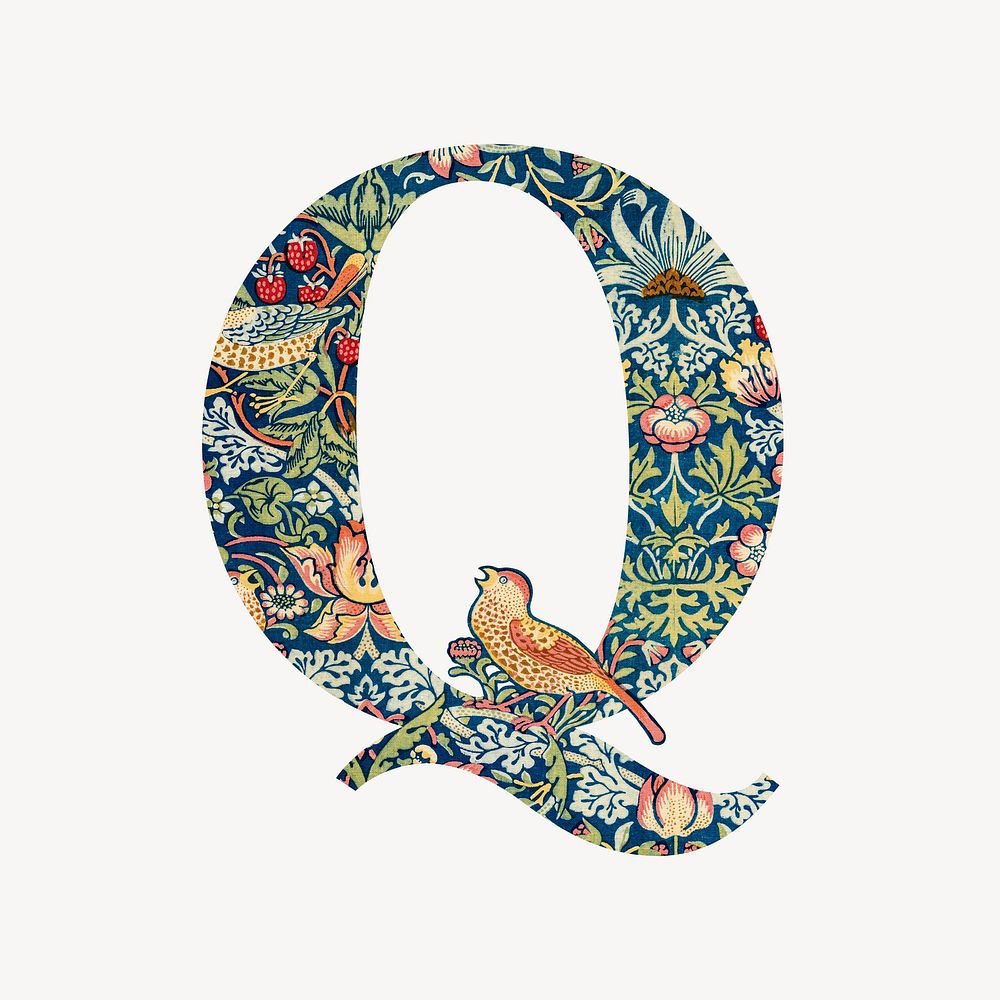 Letter Q botanical pattern font, inspired by William Morris