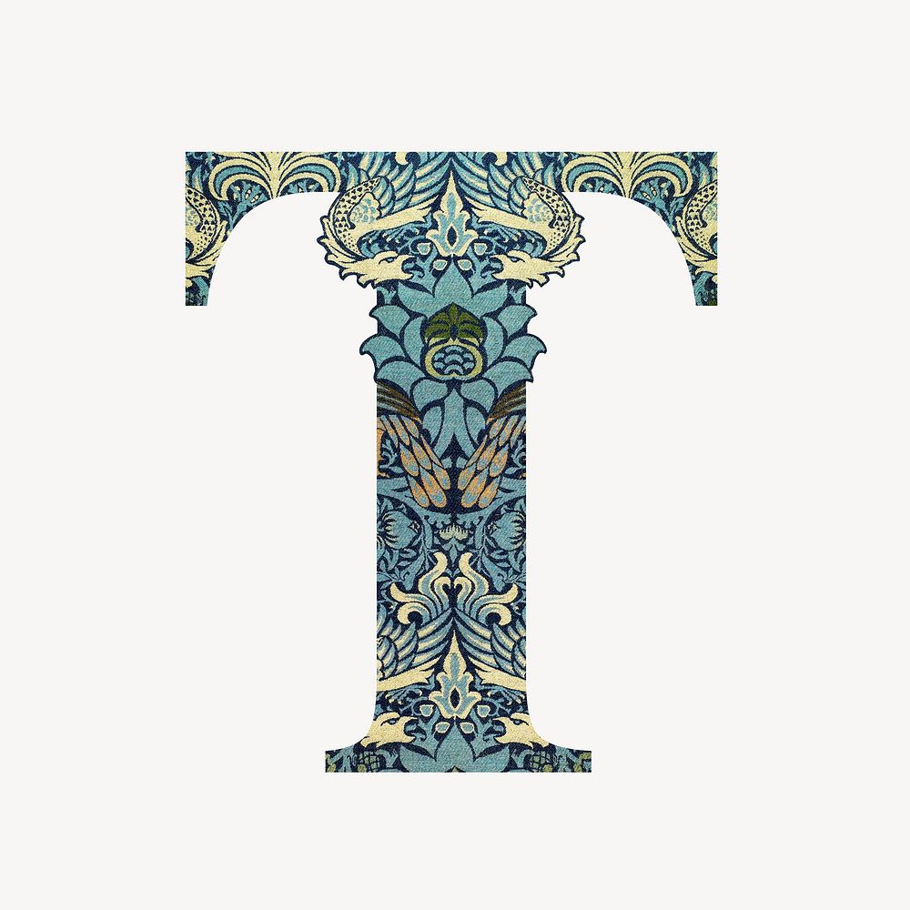 Letter T botanical pattern font, inspired by William Morris