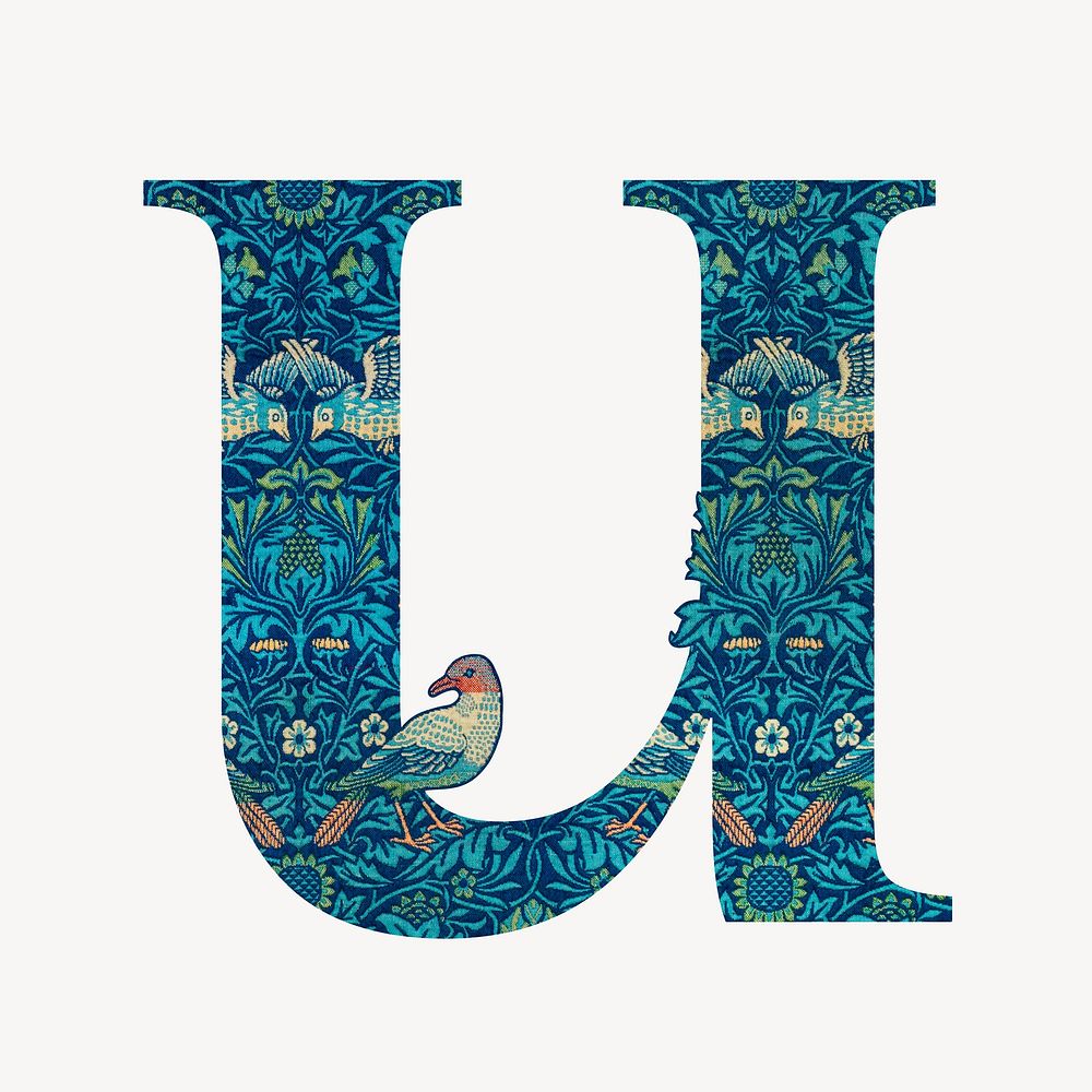 Letter U botanical pattern font, inspired by William Morris