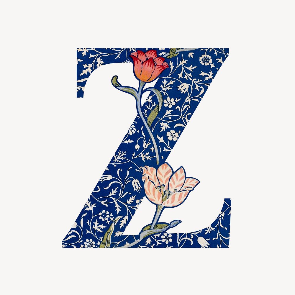 Letter Z botanical pattern font, inspired by William Morris